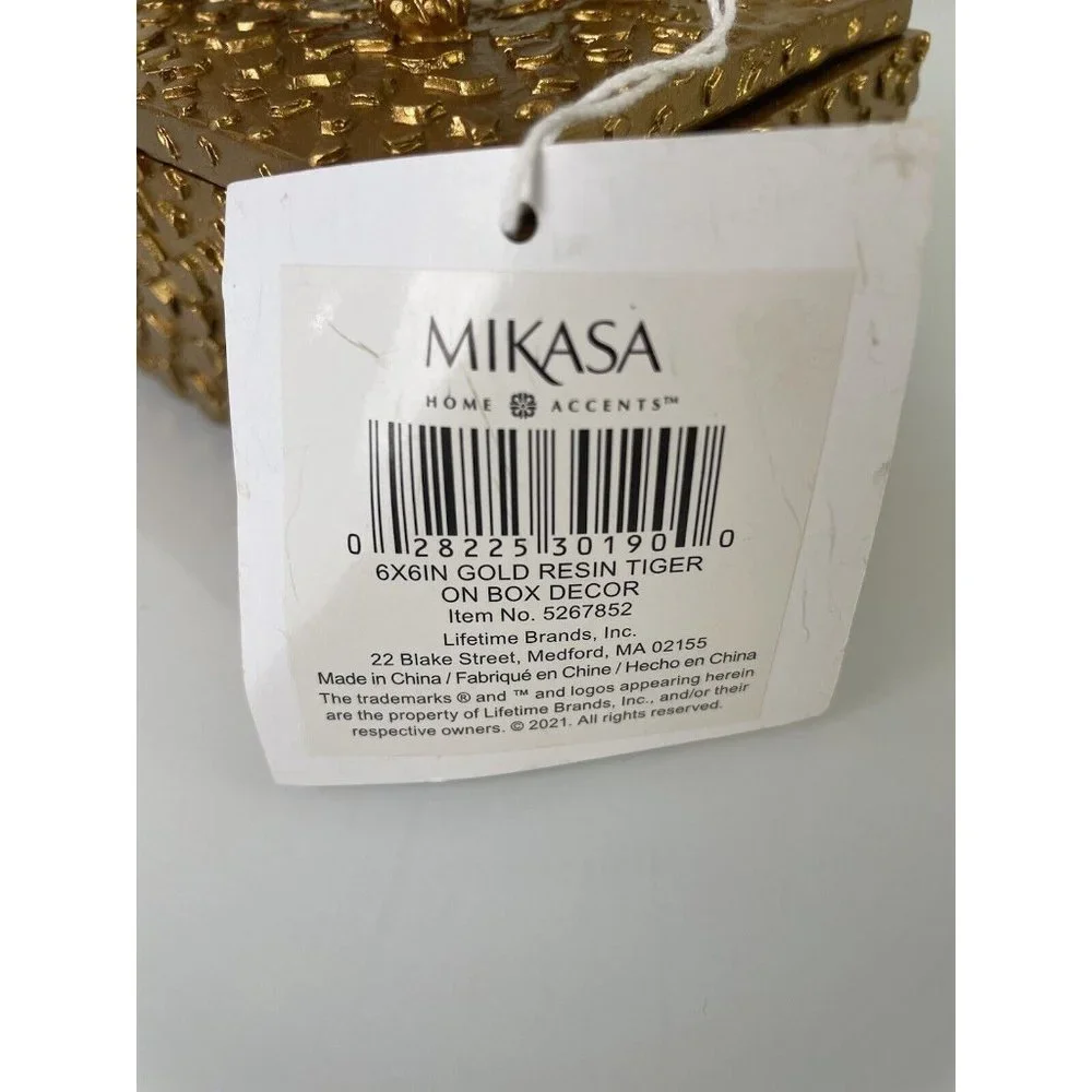 Mikasa Home Accents Leopard Gold Resin Trinket Jewelry Lidded Box, Decor